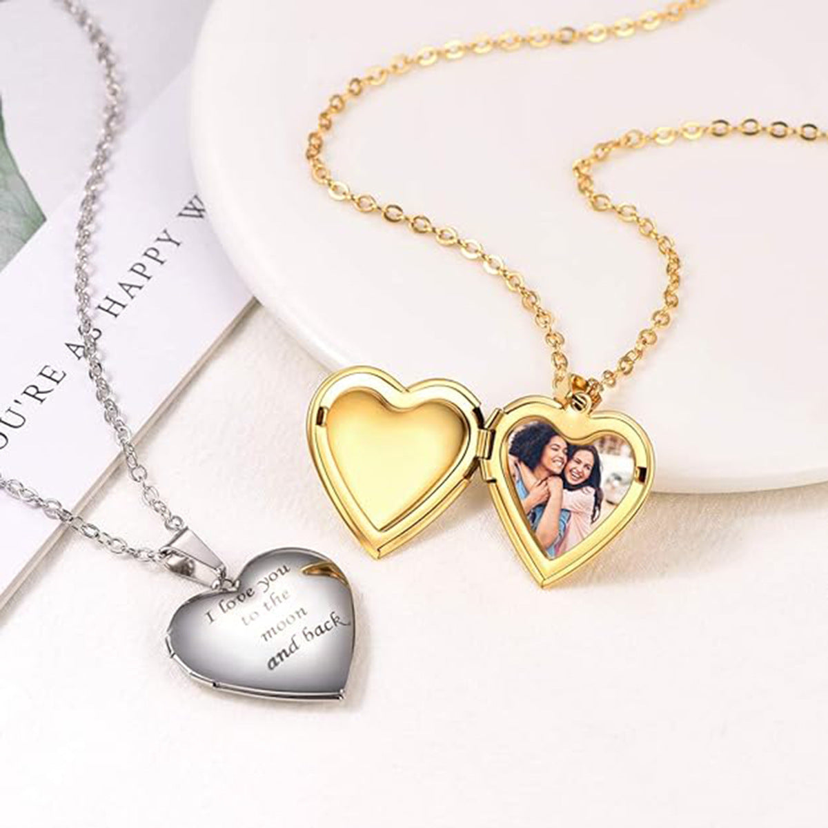 Customized Heart Picture Box Pendant Necklace