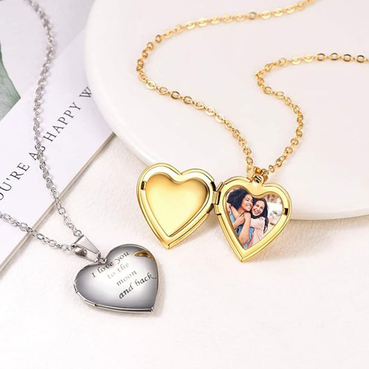 Customized Heart Picture Box Pendant Necklace