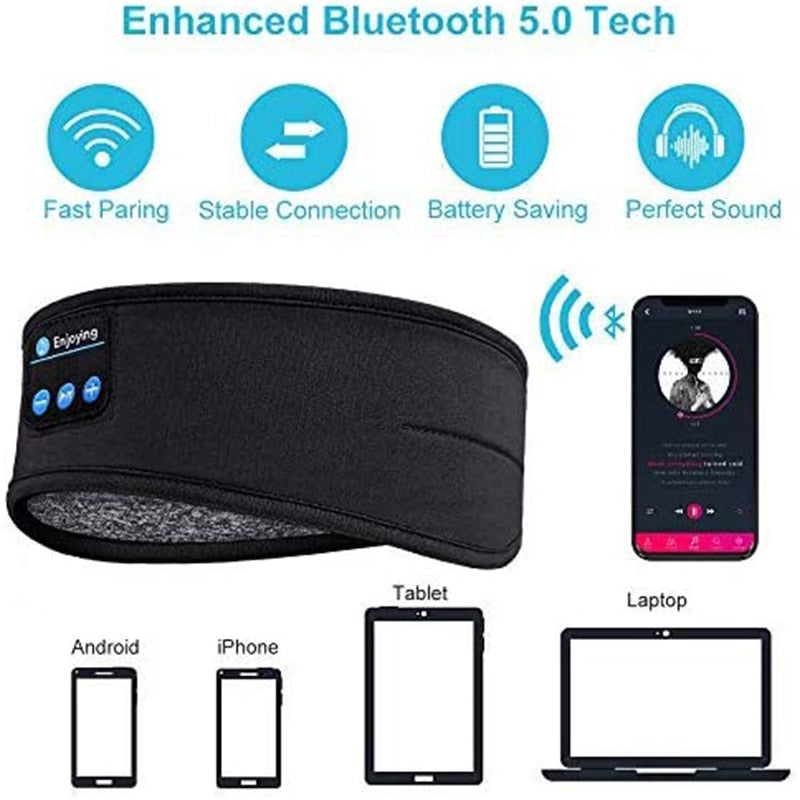 SleepSound: Wireless Bluetooth Sleep Headband with Music Earphones & Comfortable Eye Mask for Side Sleepers & Sports